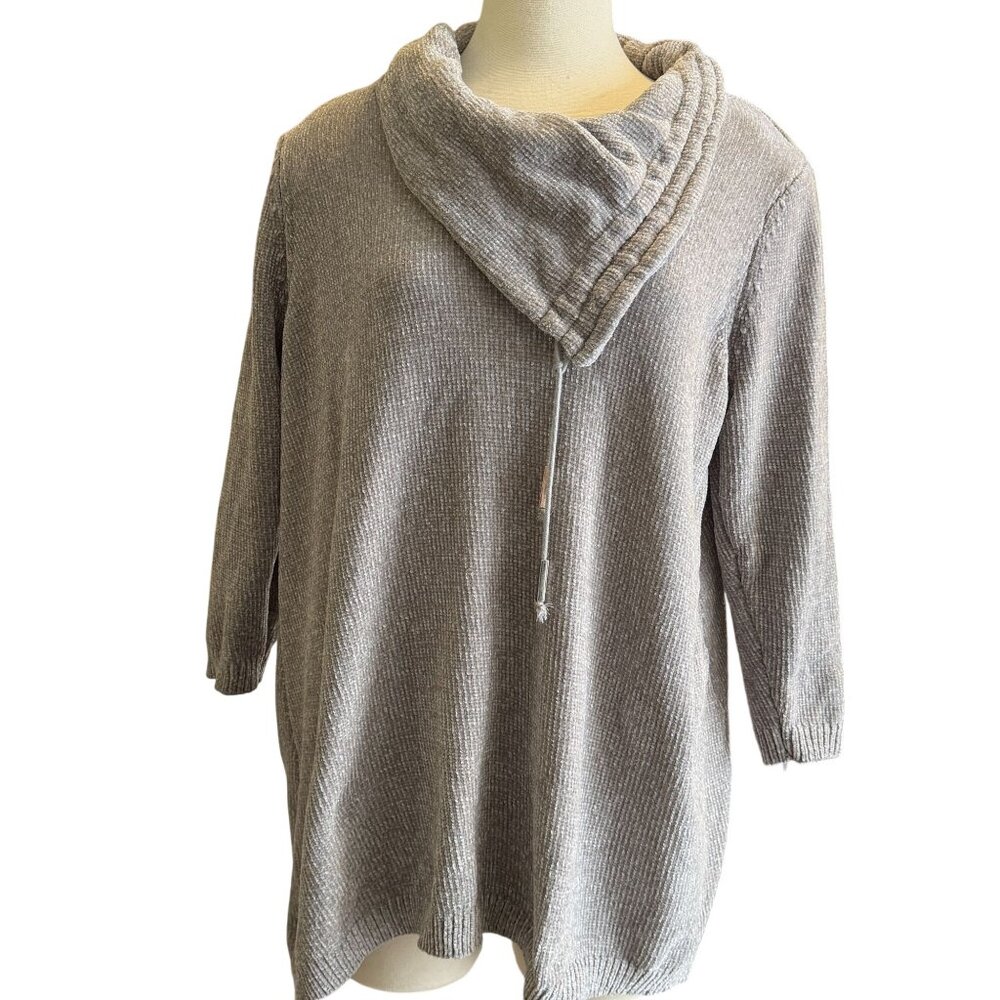 Ali Miles chenille pull over sweater size XL cowl funnel neck soft warm